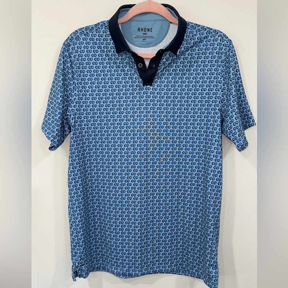 Rhone Men's Blue Pattern Polo Shirt